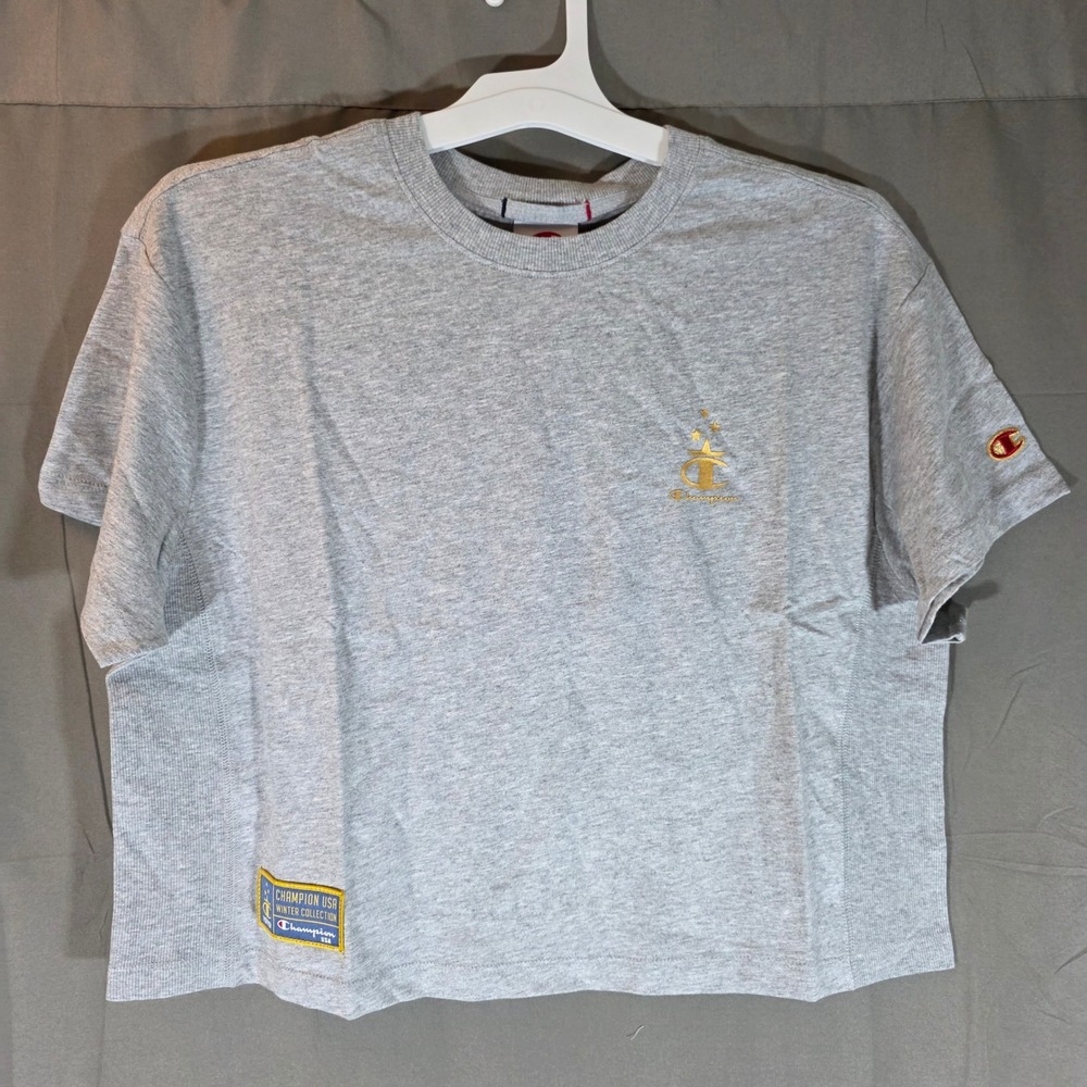 Champion Gold Medal Cropped Tee Oxford Grey Heather USA Winter Collection S